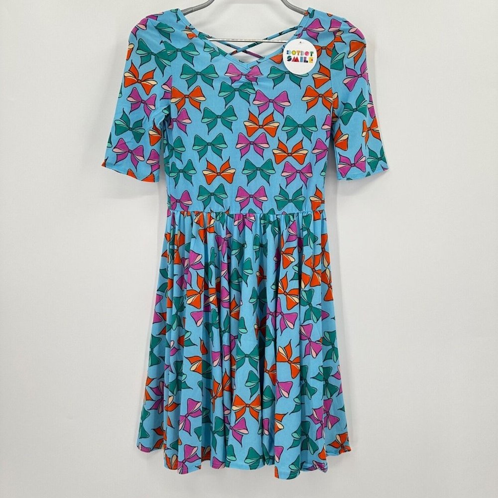 Dot Dot Smile Girl's Ballerina Skater Dress sz 11 NWT Short Sleeve BLUE BOWS